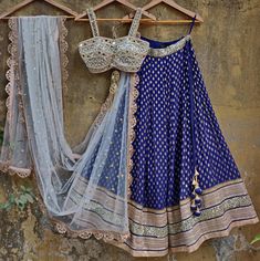 Royal Blue Lehenga Set with Bustier Mirror work Blouse and Ivory Dupatta Priti Sahni - Fabilicious Fashion Royal Blue Lehenga, Mirror Work Blouse, Blue Lehenga, Half Saree Designs, Party Kleidung, Wedding Lehenga, Lehenga Designs, Bespoke Wedding, Indian Ethnic Wear