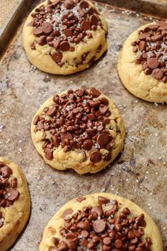 chocolate chip cookies on a baking sheet ready to be baked