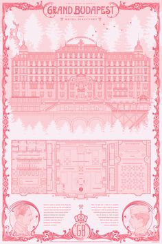 the grand budapest hotel in pink and white, with an ornate design on it's front