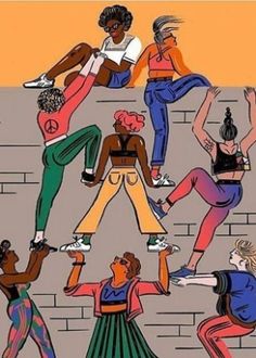 an illustrated drawing of people dancing on the side of a brick wall with words david n wattts london, united kingdom