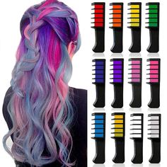 12 Colors Temporary Bright Hair Color Chalk Comb Set for Girls Kids Adult, Kalolary Washable Hair Chalk for Girls Age 4-10 Birthday Party Cosplay Children's Day, Gift for Women Washable Hair Dye, Washable Hair Color, Hair Mascara, Hair Dye Brush, Blue Diy, Temporary Hair Dye, Hair Brush Set, Hair Chalk, Wacky Hair Days