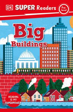 the big buildings book is on display in front of a red brick wall and blue sky