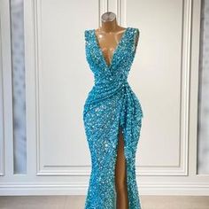 Blue Wedding Reception Dress, Reception Dress For Women, Side Split Prom Dress, Women Evening Dresses, Blue Wedding Receptions, Split Prom Dresses, Wedding Reception Dress, Sequin Prom Dress, Womens Prom Dresses