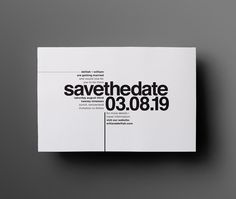 a white brochure with black and yellow text on it that says save the date