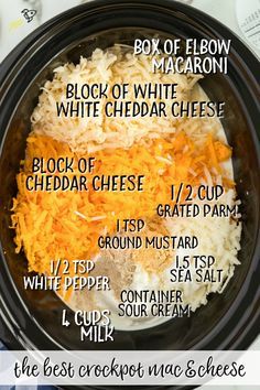 the ingredients for white cheddar cheese in a crock pot