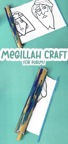 two pieces of paper that have been made to look like pencils with the words melilah craft for purim on them