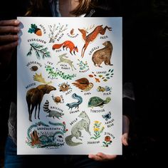 a person holding up a poster with animals on it