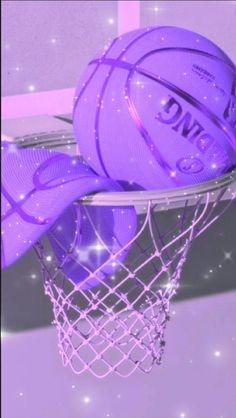 two purple basketballs are in the net