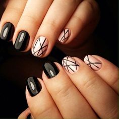 Beautiful autumn nails, Black glossy nails, Black nails ideas, Classic short nails, Everyday nails, Fashion nails 2017, Nail art stripes, Nails with lines Manicure Natural, Line Nail Designs, Gel Nails Long, Accent Nail Designs, Black Manicure, Nail Art Stripes, Nail Art Gel, Nail Polish Trends