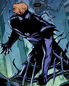 an image of a man in black suit with claws on his face and hands out