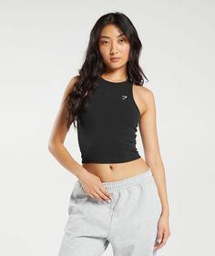 Gymshark Essential Cotton Midi Tank - Black | Gymshark Athletic Dresses, Clothes Wishlist, Gym Shark, Gym Shirt, Shark Tank, Gym Shirts, Seamless Leggings, Hoodie Top, Chest Size