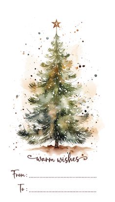 a watercolor christmas tree with the words merry wishes