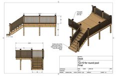 the plans for a deck with stairs and railings