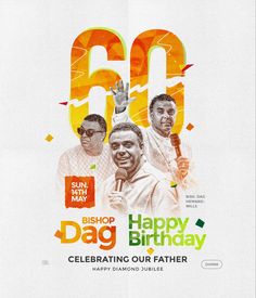 an advertisement for the 50th birthday of father and son, with two men holding a microphone