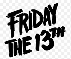 the friday 13th logo with black and white lettering on it, which reads'friday the 13th