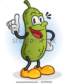 cartoon pickle character giving the finger up with both hands and eyes, on a white background