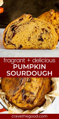 pumpkin sourdough with text overlay that reads, fragrant + delicious pumpkin sourdough