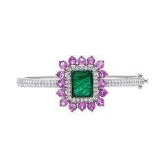 Rare 5 Cts Natural Deep Green Emerald & Pink Sapphire Diamond Bracelet / Gemstone Wedding Jewelry Gifts For Her Anniversary STONE DETAILS : ❋ Stone : Emerald & Pink Sapphire ❋ Stone Size : 10x12 MM & 4 MM Approx. (± 0.20 MM) ❋ Stone Weight : 5.3 Cts. & 4.84 Cts Approx. ❋ Stone Shape : Emerald Cut & Round ❋ Stone Color : As Shown In Picture ❋ Stone Type : Natural ❋ Diamond Weight : 1.94 Cts. Approx. ❋ Diamond Shape : Round Cut ❋ Diamond Color & Quality : FG VS -SI ❋ Diamond Type : Natural METAL D Luxury Multi-stone Diamond Bracelet For Formal Occasions, Luxury Multi-stone Tennis Bracelet For Anniversary, Luxury Diamond Gemstone Bracelet, Luxury Diamond Gemstone Bracelets, Luxury Diamond Bracelets With Gemstones, Luxury Multi-stone Tennis Bracelet For Formal Occasions, Luxury Multi-stone Diamond Bracelet, Fine Jewelry Diamond Bracelet With Gemstone Accents, Diamond Bracelet With Gemstone Accents