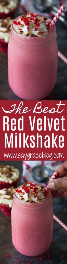 red velvet milkshake in a mason jar