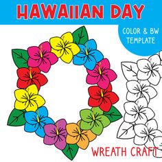 the hawaiian flower wreath is shown with color and bw templates for this coloring page