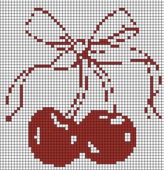 a cross stitch pattern with two cherries in the shape of a heart and an arrow