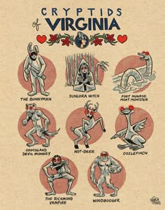 an old poster shows the various types of people in their costumes and body parts, with captioning