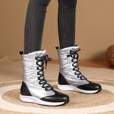 Gender: For Women Style: Fashion,KoreanOccasion: Casual,Party/Club,Office/Career,DressHeel Height: 3cmPlatform Height: 1.5cmSeason: Spring,Summer,Fall/Autumn,WinterPackage Contents: 1 x Shoes (Pair)Size Guide:28 = foot length 18.5-19cm (Foot width=6.5-7cm)29 = foot length 19-19.5cm (Foot width=7cm)30 = foot length 19.5-20cm (Foot width=7-7.5cm)31 = foot length 20-20.5cm (Foot width=7.5cm)32 = foot length 20.5-21cm (Foot width=7.5-8cm)33 = foot length 21-21.5cm (Foot width=8cm)34 = foot length 21 Silver High-top Boots For Winter, Casual Silver Winter Boots, Silver Casual Boots For Spring, Casual Silver Boots For Spring, Heels Winter, Leather Snow Boots, Wedges Heels, Comfy Winter, Fur Shoes