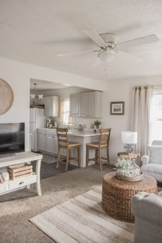 a living room filled with furniture and a flat screen tv