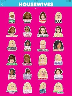 the housewives stickers are shown on a pink background