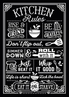 the kitchen rules poster is shown in black and white