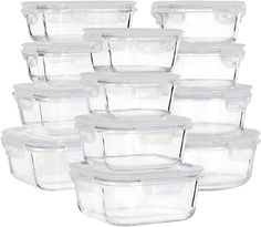 12 - piece glass food storage container set with clear lid and plastic inserts,