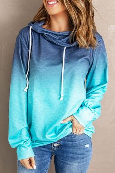 Blue Ombre Pullover Long Sleeve Hoodie Casual Tie, Tie Dye Hoodie, Blue Ombre, Casual Hoodie, Grey Fashion, Grey Hoodie, Long Sleeve Sweatshirts, Long Sleeve Hoodie, Cowl Neck