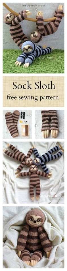 an image of sock sloth free sewing pattern