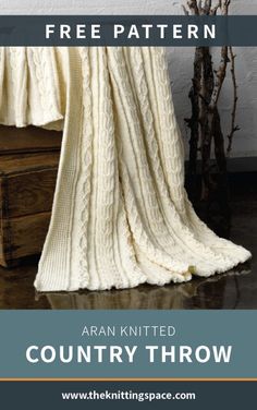 an afghan knitted country throw with text overlay that reads, free knitting pattern