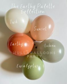 four balloons with the names of each balloon