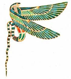 a drawing of a dragon on a white background with blue and green stripes, it's wings spread out