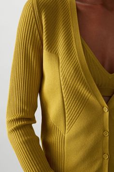 Knit Drawing, Mens Knitwear, Yellow Cardigan, Ribbed Cardigan, Summer 22, Sweaters Knitwear, Apparel Design, Innovative Design, Yellow Black