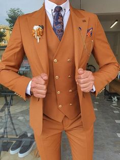 Boston Tile Brown Slim Fit Peak Lapel Wool Suit – brabion Burn Orange, Suits Groom, Suit Ideas, Pants Gift, Gown Styles, Suit Men, Brown Suits, Fashion Suits For Men, Fashion Suits