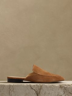 Bond Suede Mule | Banana Republic Dress Shoes Flats, Womens Mules, Suede Mules, Italian Shoes, Brown Flats, Slip On Mules, Suede Flats, Chestnut Brown, Haircuts With Bangs