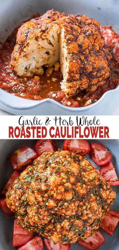 two images showing how to make roasted cauliflower