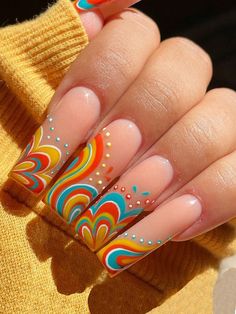 Hippie Nails, Colorful Nail, Cute Nail Art Designs, Colorful Nails, Dope Nail Designs, Acrylic Nails Coffin Short, Square Acrylic Nails, Coffin Nails Designs, Fire Nails