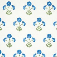 blue flowers on white background with green leaves