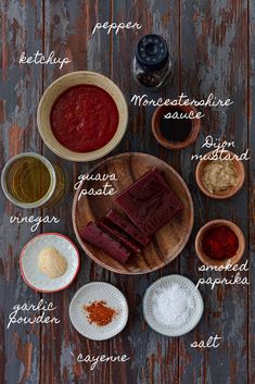 the ingredients to make this recipe are displayed on a wooden table