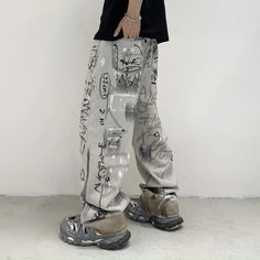 Threebooy 2024Men Graffiti Print Streetwear Fashion Hip Hop Loose Casual Wide Leg Denim Baggy Jeans Pants Man StraightJeans Trousers XXL Streetwear Fashion Hip Hop, Friends Fits, Denim Baggy Jeans, Baggy Pants Outfit, Pants Outfit Men, Graffiti Prints, Baggy Pant, Mens Straight Jeans, Street Wear Urban