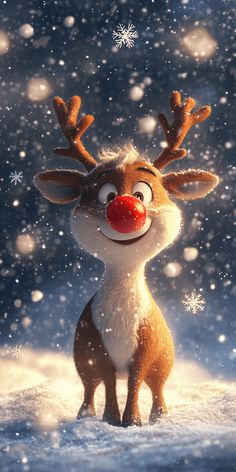 rudolph the reindeer from rudolph the movie is standing in the snow with his nose open