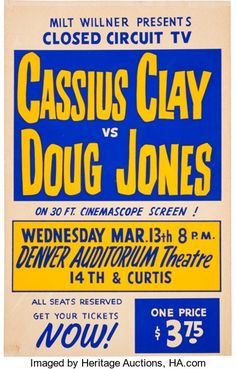 an old movie poster with the words cassius clay and doug jones on it's back