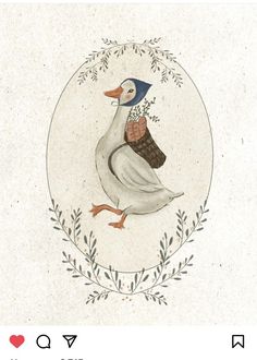 a drawing of a duck with a wreath around it's neck