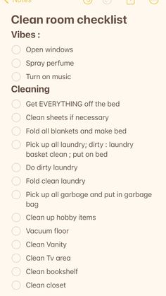 a checklist with the words clean room checklist on it