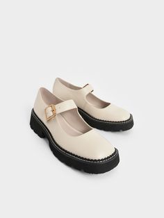 Chalk Metallic Buckle Mary Janes - CHARLES & KEITH KH Boxy Bags, Thick Heel Shoes, Kids Belt, Platform Mary Janes, Faux Leather Heels, Crisp White Shirt, Shoe Inspo, Thick Heel, Now Is The Time