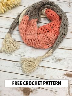 a crocheted scarf with tassels on it and the text free crochet pattern